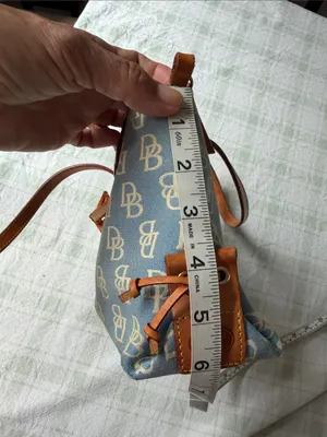 Dooney & Bourke Light Blue Canvas Shoulder Bag with Tan Leather Trim thumbnail 10