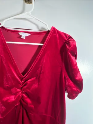 Time and Tru Womens Size Medium 8-10 V-Neck Puff Sleeve Velvet Velour Mini Dress thumbnail 8