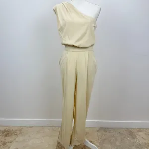 Free People Avery One Shoulder Jumpsuit Wide Leg Pockets Cream Ivory US 4 NWT thumbnail 6
