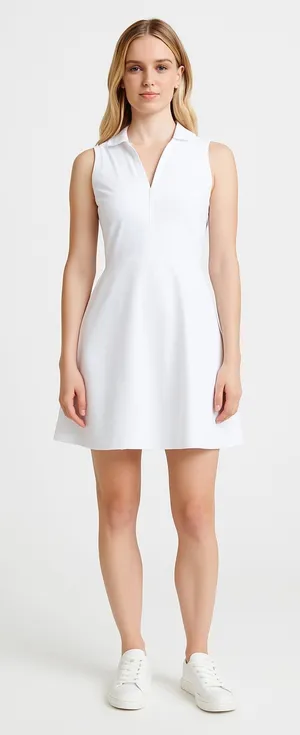 Theory Women's Shirt Dress Collared Flare $465 Sleeveless V-Neck White Size 4 thumbnail 1