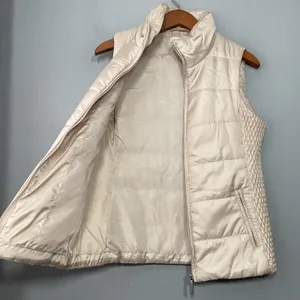 Quiet Luxury Vest Size Small Sleeveless Beige Quilted Gilet Minimalist Preppy thumbnail 3