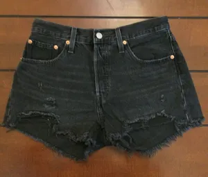 Levi’s 501 raw hem black buttonfly jean shorts 28 jorts thumbnail 1