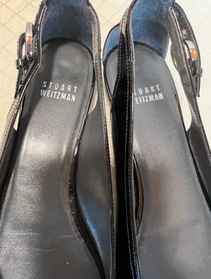 STUART WEITZMAN 8 M Chitchat Black Patent Leather Peep Toe Ballet Flats thumbnail 4