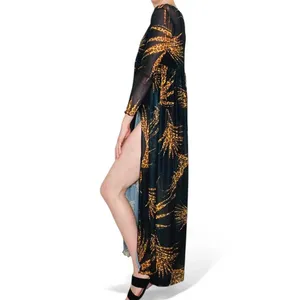 Black & Brown Animal Cheetah Print Sheer Swim Cover Maxi Dress thumbnail 4