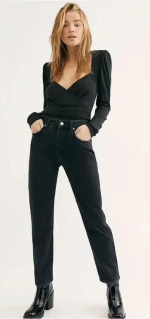 Free People We The Free Dakota Straight Leg Jeans Black Denim Size‎ 25 thumbnail 1