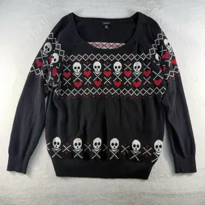 Torrid Plus 2 2X Sweater Skulls Heart Scoop Neck Whimsigoth Grunge Punk Emo Knit thumbnail 3