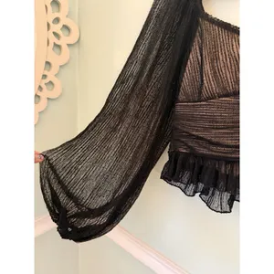 Meraki Top Witchy Sz M Mesh Balloon‎ Sleeve Ruched Crop Sweetheart Gothic Goth thumbnail 2