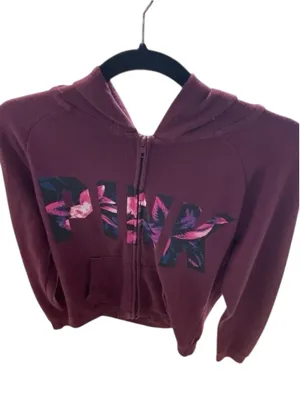 PINK Victoria's Secret Burgundy Floral Full-Zip Hoodie Women's Size M (19” PTP) thumbnail 4
