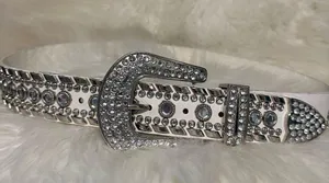 White Chunky Bedazzled Western Style Belt Small thumbnail 4