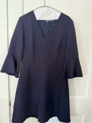 Banana Republic Navy Blue Work Lined A-line V-Neck Flutter Sleeve Dress EUC 10 thumbnail 1