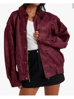NEW Bomber Vegan Leather Jackets Oversized Zipper Lapel L thumbnail 1