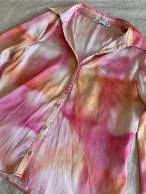 NWOT Zara Satin Watercolor Print Button Up Blouse Medium thumbnail 2
