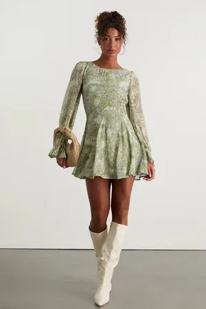 Lulus Kivah Green Boho Print Long Sleeve Mini Dress thumbnail 3