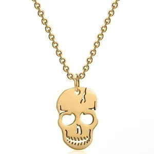 NEW Skull Skeleton Pendant Faux Gold Unisex Stainless Steal Titanium Necklace thumbnail 3