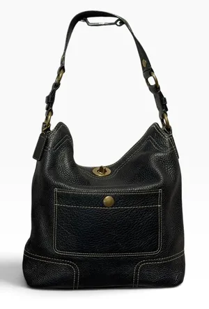 Coach Chelsea Black Pebbled Leather Hobo Shoulder Bag 10948 Turnlock Vintage Y2K thumbnail 1