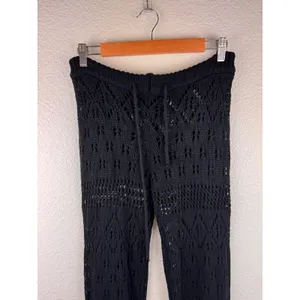 Black Crochet Knit Wide Leg Pants Cover Up Drawstring‎ Beach Boho Size M Resort thumbnail 2
