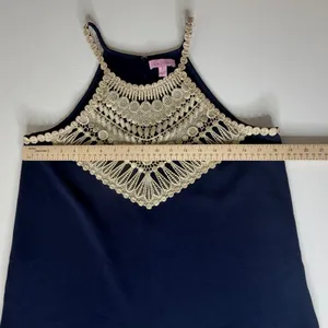 Lilly Pulitzer Pearl Soft Shift Dress Size 6 Navy Gold Metallic Classic Preppy thumbnail 10