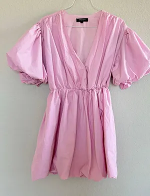 style bubblegum pink mini bubble dress puff sleeves thumbnail 6