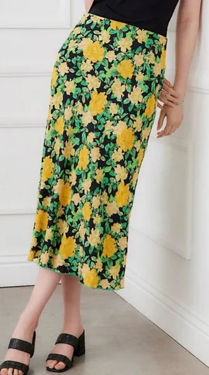 Karen Kane golden rose print crepe bias cut skirt. Size Medium. NWT. thumbnail 1