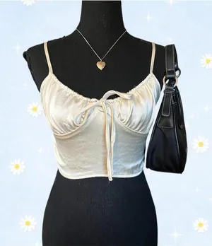 Coastal mermaidcore satin tie front crop top Y2K Forever 21 size small 🤍 thumbnail 1