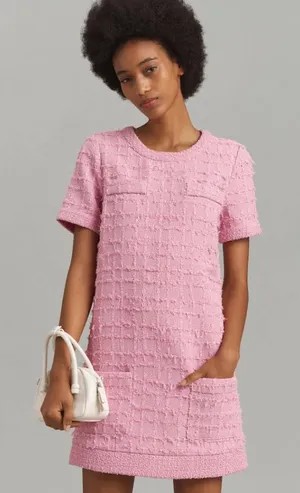 Anthropologie Endless Rose Short-Sleeve Tweed Shift Mini Dress thumbnail 1