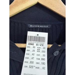Brandy Melville Navy Blue Ribbed Knit Collared Button Down Cardigan Preppy OS thumbnail 4