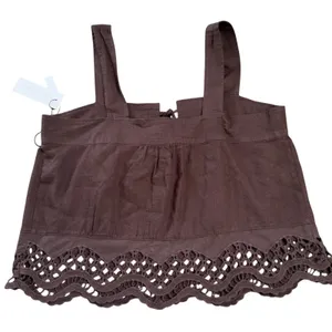 Rachel Zoe Women's Brown Cropped Eyelet Boho Hippie‎ Peasant Tank Top Size Large thumbnail 8