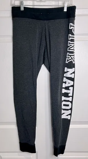 PINK Victoria’s Secret yoga pants - gray/black - Size Large DRAWSTRING MISSING thumbnail 1