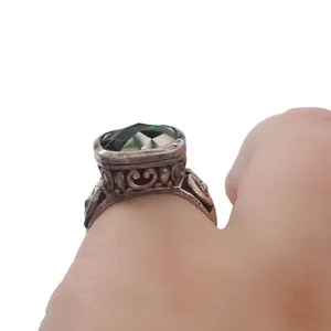 VTG 925 Sterling Silver Faceted Onyx Scroll Filigree Ring Size 6.75 Wide Band thumbnail 4