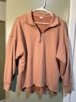 Aerie Womens Size Small Sunday Soft Quarter Zip Sweatshirt Tan Terry Cloth Lined thumbnail 3