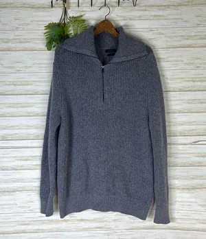 TRUTH Gray Wool Cotton Blend Chunky Knit Quarter Zip Oversized Sweater thumbnail 2