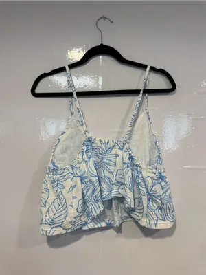 Ocean‎ Drive tie front Light Blue Floral Spaghetti Strap Peplum Top thumbnail 4