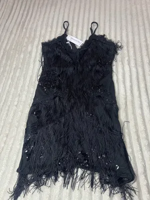 NWT HalfHeart Black Feather Fringe Lace Maxi Dress Goth Size Small thumbnail 2