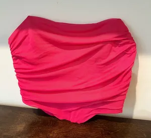 Strapless Ruched Hot Pink Swim Top thumbnail 1