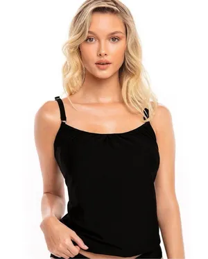 H2oh Capri Tankini Swimtop Swimsuit Black Size L GUC thumbnail 1