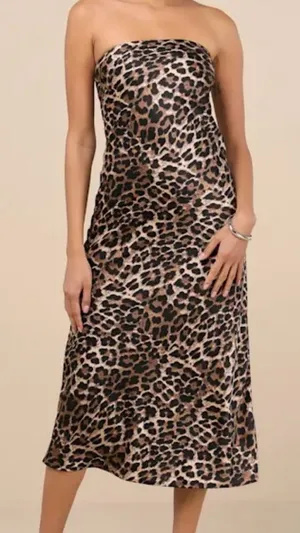 Lulu's Leopard Print Strapless Midi Dress thumbnail 1