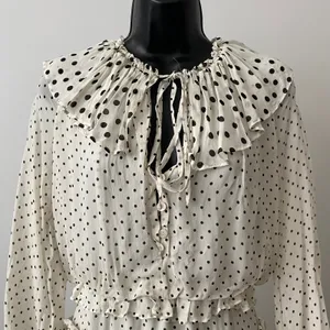 ZARA Cottage XS White Polka‎ Dot Mini Dress Ruffle Collar Boho Chic thumbnail 2