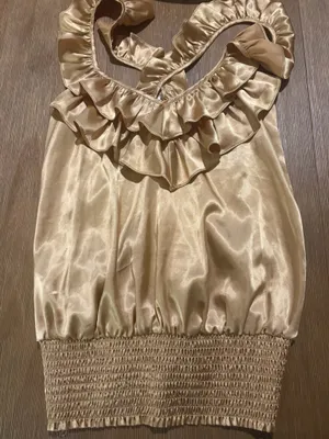 Y2K Arden B Satin Ruffle Elastic Waist Going Out Top in Champagne M thumbnail 1