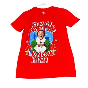 Elf‎ The Movie OMG Santa I Know Him T Shirt Womens Small Red Christmas Party thumbnail 2