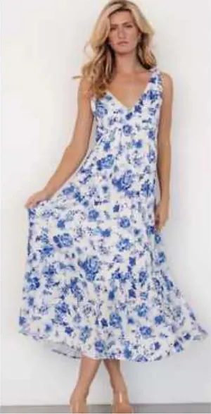 NWT Baltic Born Mariah Tank Florals Blue White Maxi Dress Sz M Wedding Beach thumbnail 1