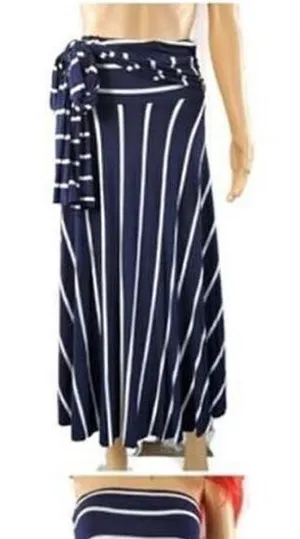 Elan convertible navy & white striped knit S maxi skirt thumbnail 1