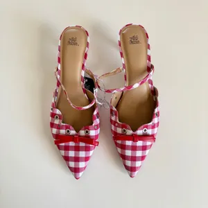 Wild Fable Lysandra Gingham Eyelet Kitten Heels Women's 8 Red & White NWT thumbnail 2