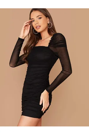 Long Sleeve Black Mesh Bodycon Dres thumbnail 5