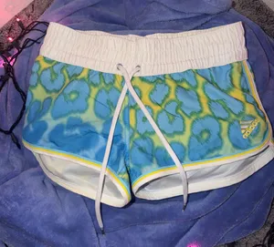 adidas Women’s Blue, Green & Yellow Printed Athletic Shorts thumbnail 1