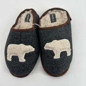 Eddie Bauer Women's Sherpa Lined Clog Slippers Dark Heather Grey Bear Motif 7-8 thumbnail 2