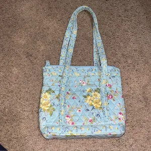 Floral‎ Quilted Mini Tote Bag Cotton Cottagecore Shabby Chic Prairie Blue Small thumbnail 5
