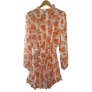 MISA Los Angeles Lorena Orange Floral Ruffle Mini Dress XS Long Sleeve‎ thumbnail 4