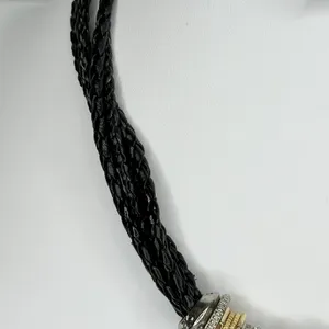 Chico's Rhinestone Silver and Gold Tone Black Braided Cord Necklace ✨ thumbnail 4