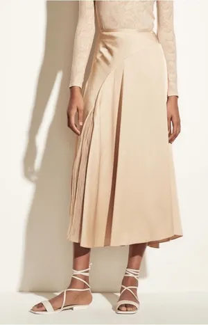 Vince Women’s Mixed Media Panel Asymmetrical Skirt Size 14 Gold Satin NWOT thumbnail 1