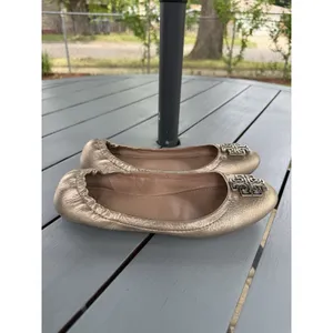 Tory Burch Melinda Ballet Flats Metallic Gold Leather Double T Logo Size 7.5 M thumbnail 4
